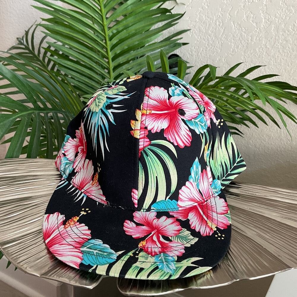 Malibu Rum Womens Black And Pink Floral Snapback Hat